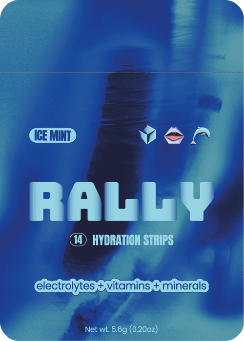 A single Rally Ice Mint pouch containing 14 hydration strips